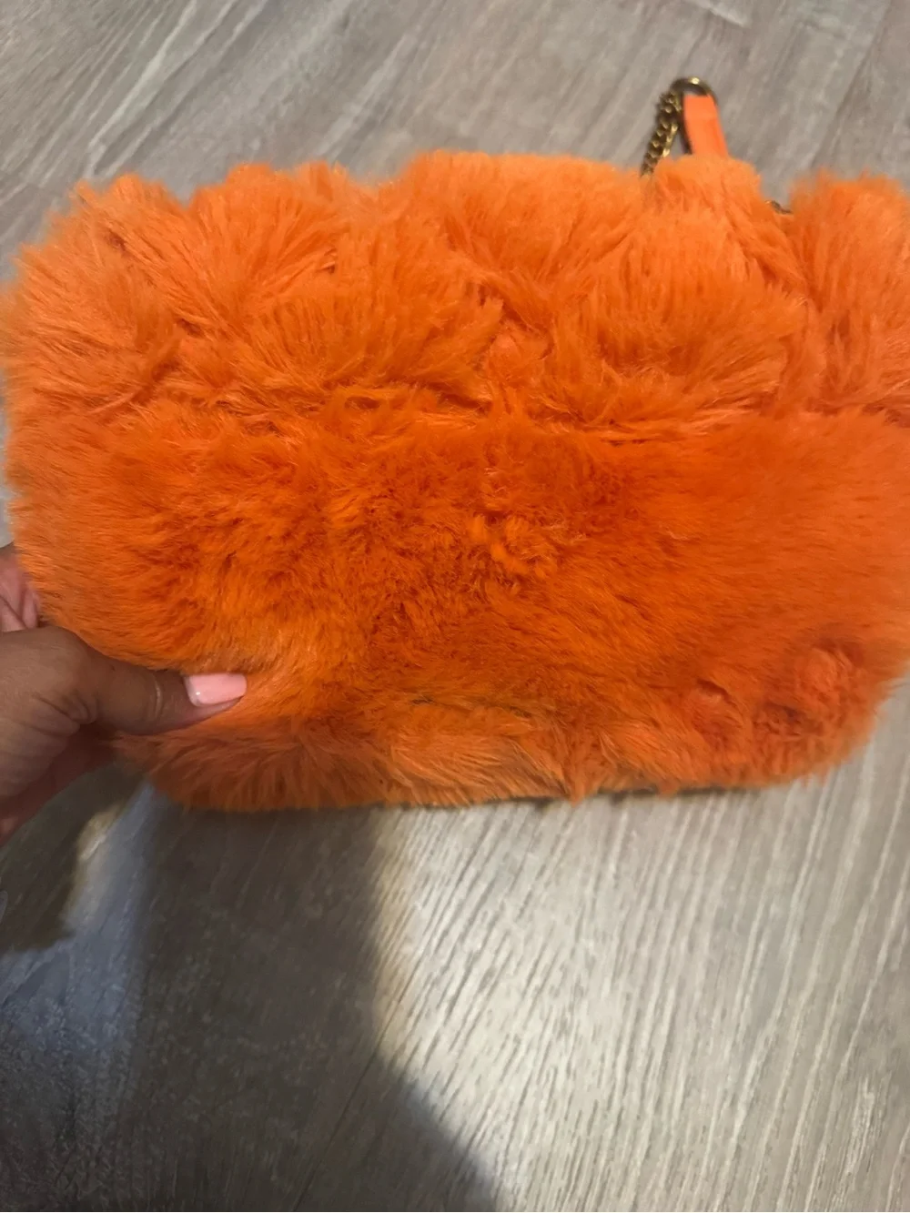 Kurt Geiger Orange Faux Fur Chain Clutch